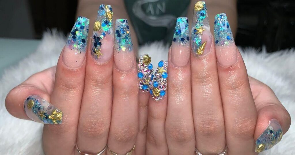 SpongeBob Character Nails with Ocean Blue Gradient