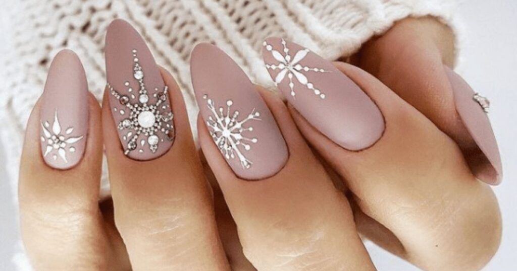 Winter and Snowflakes in Stiletto Nail Shape